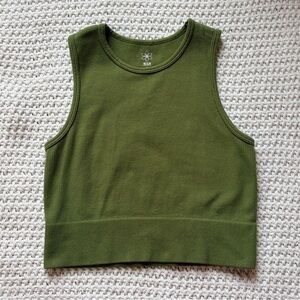 Women’s AURA S/M Ribbed Dark Olive Green Cropped Tank Top